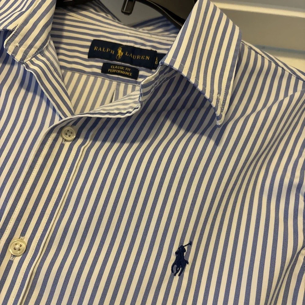 Ralph Lauren Polo Men's Classic Fit Performance Stretch Blue Stripe Shirt L
